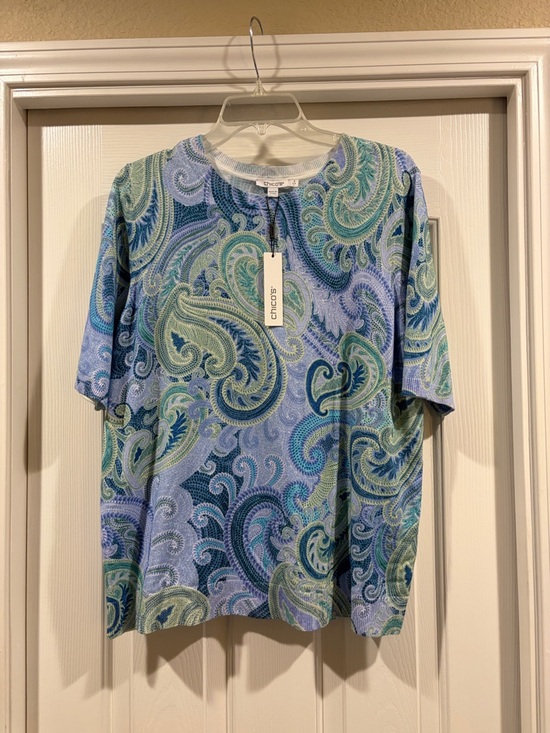 Chico's Tops - Chico's womens Blue & Green Short-Sleeve Shirt size 2/L NWT
